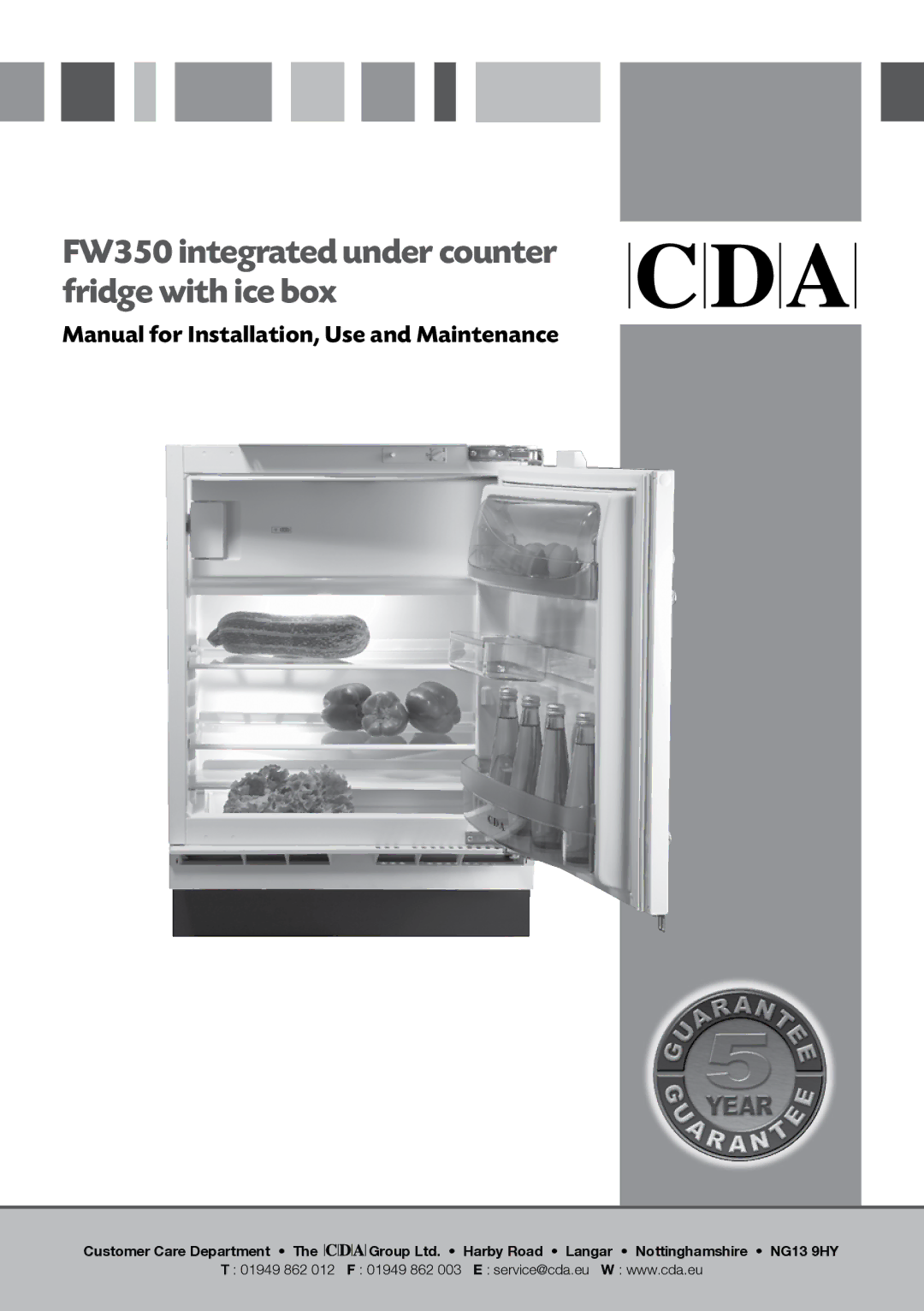 CDA manual FW350 integrated under counter fridge with ice box 