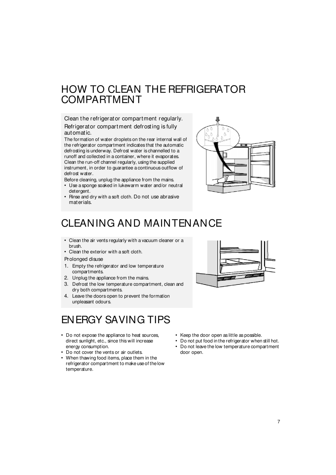 CDA FW350 manual How To Clean The Refrigerator Compartment, Cleaning And Maintenance, Energy Saving Tips 