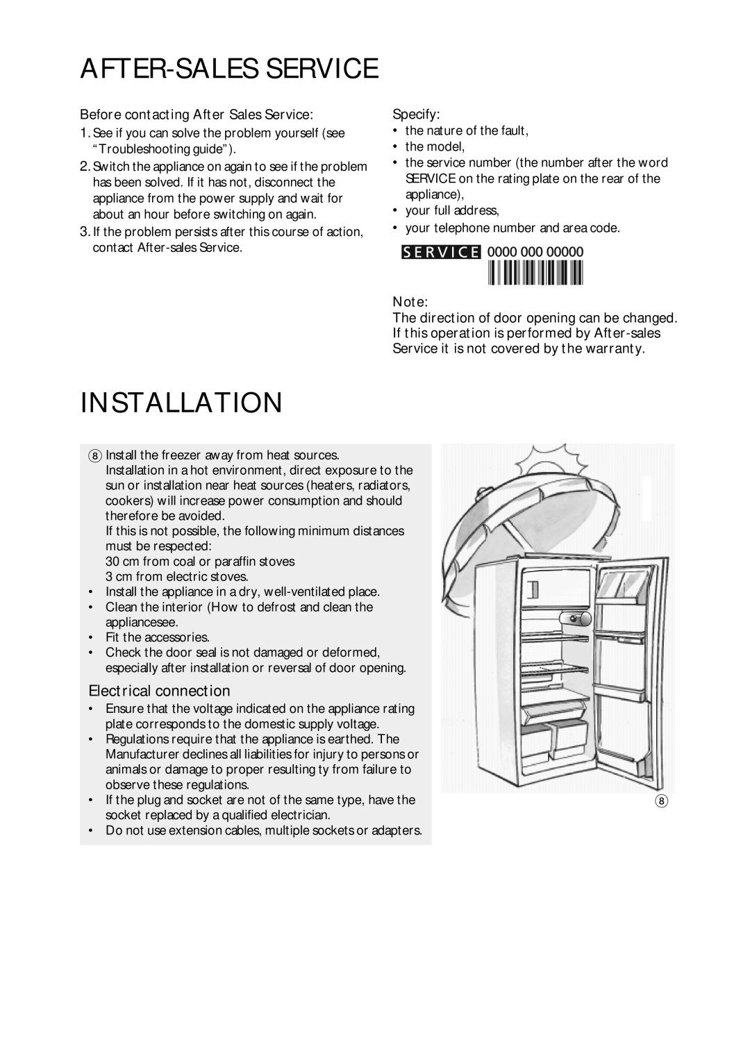 CDA FW420 manual Electrical connection, Before contacting After Sales Service, Specify 