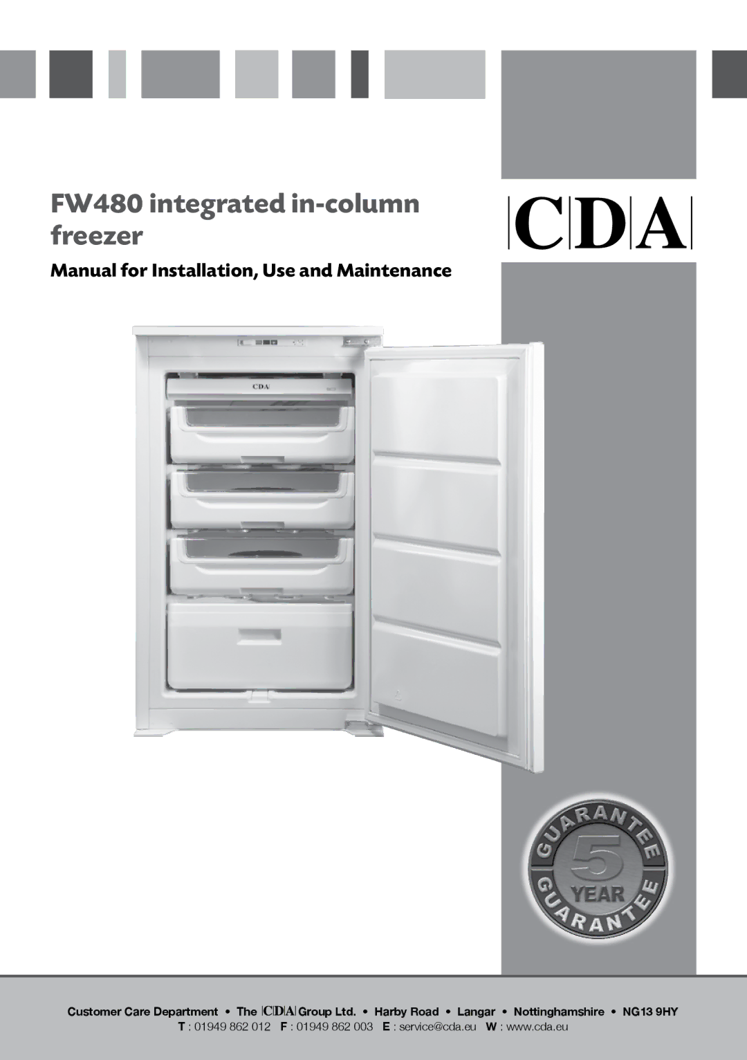 CDA manual FW480 integrated in-column freezer 