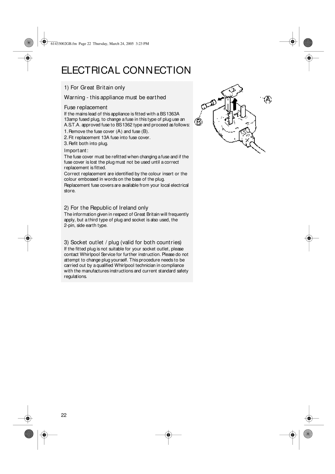 CDA FW480 manual For Great Britain only Fuse replacement, For the Republic of Ireland only 