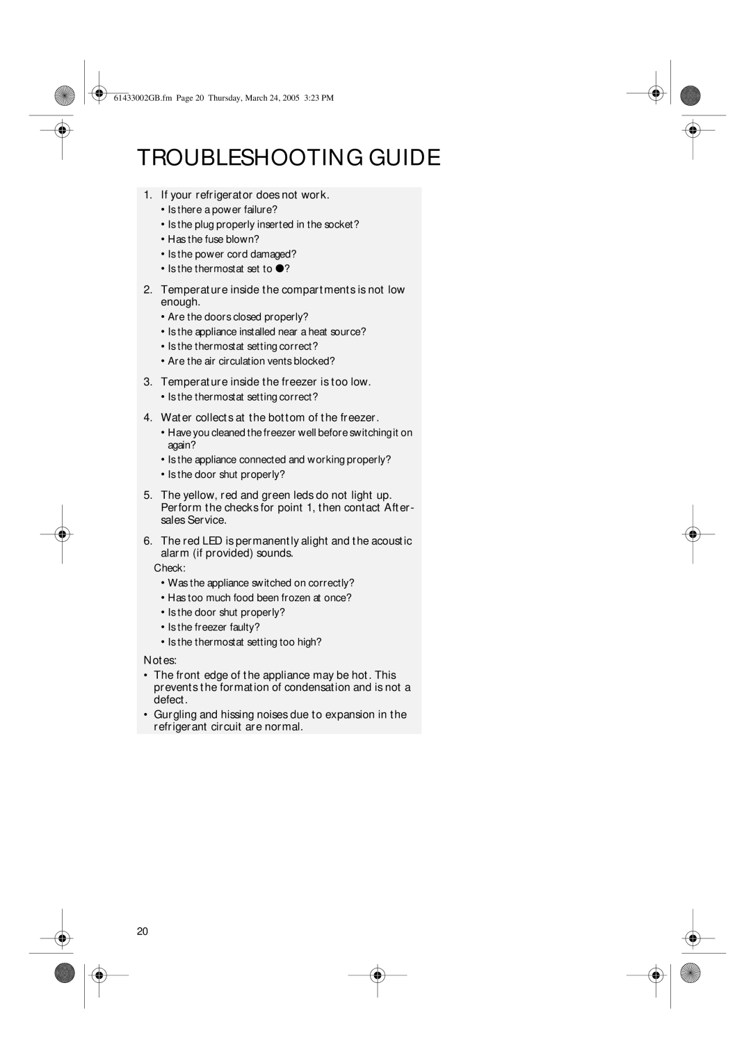 CDA FW480 Troubleshooting Guide, If your refrigerator does not work, Temperature inside the compartments is not low enough 