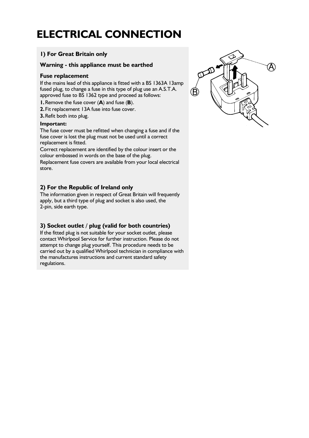 CDA FW550 manual For Great Britain only Fuse replacement, For the Republic of Ireland only 