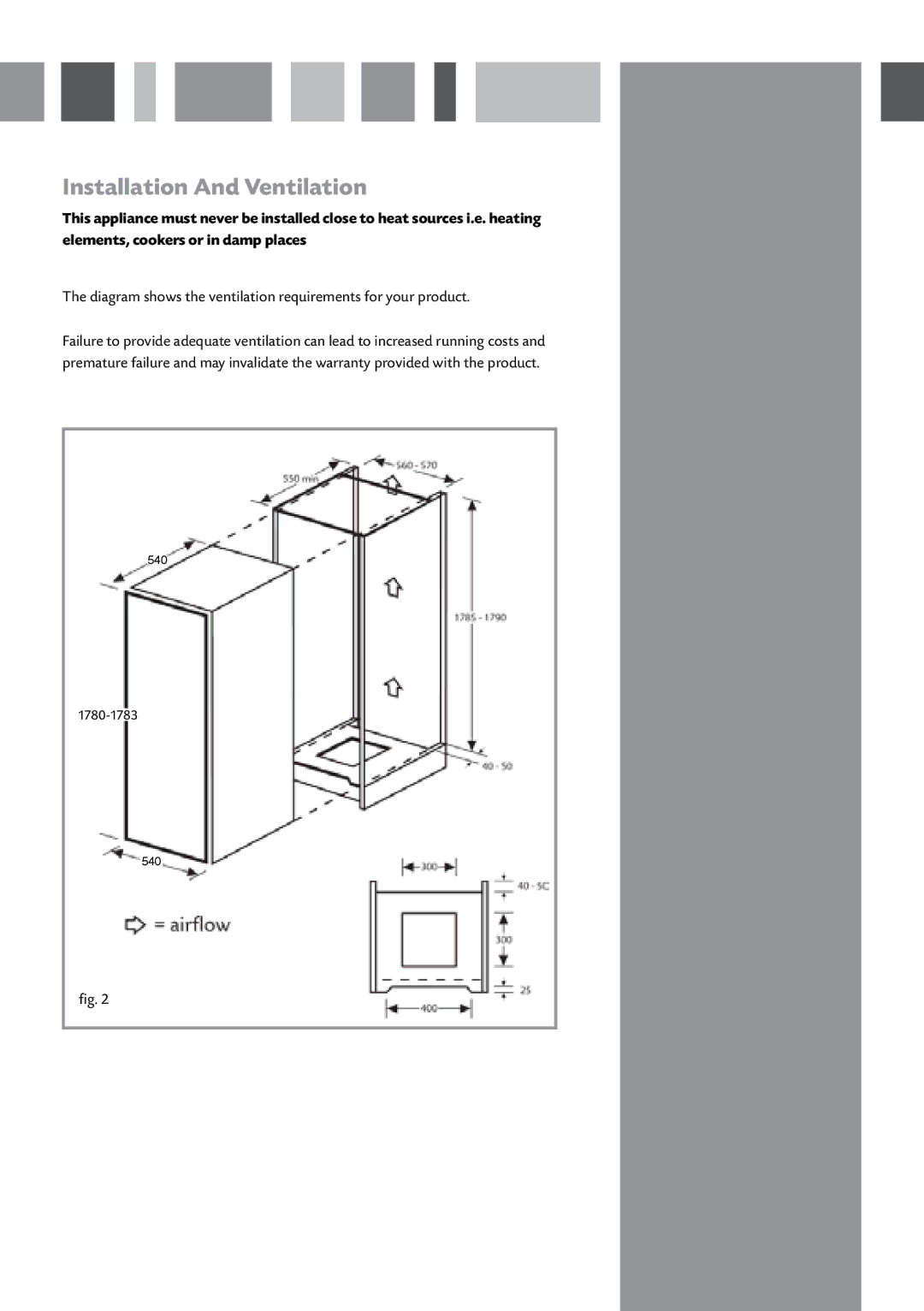 CDA FW820 manual Installation And Ventilation, Diagram shows the ventilation requirements for your product 