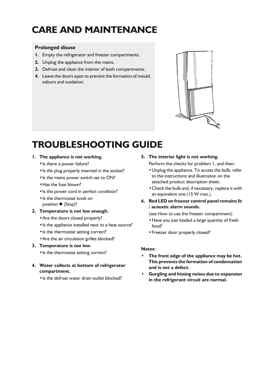 CDA FW850 manual Prolonged disuse, Appliance is not working 