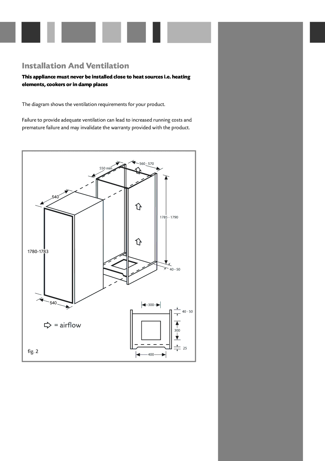 CDA FW880 manual Installation And Ventilation, Diagram shows the ventilation requirements for your product 