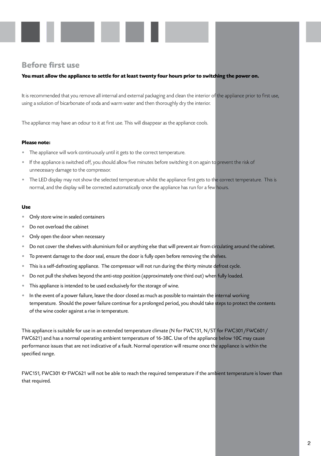 CDA FWC301, FWC601, FWC621, FWC151 manual Before first use, Please note, Use 