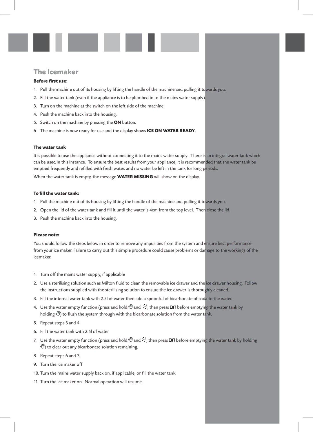 CDA FWV460 manual Before first use, Water tank, To fill the water tank 