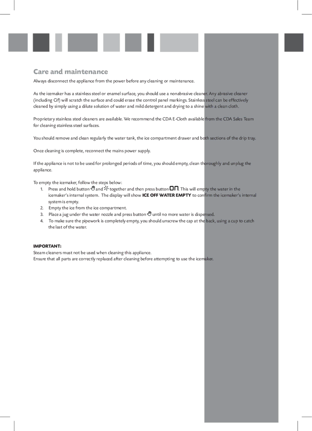 CDA FWV460 manual Care and maintenance 