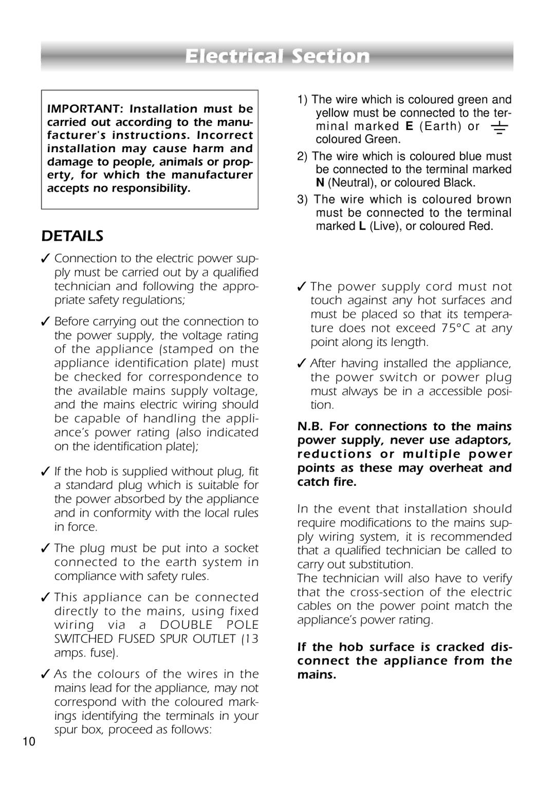 CDA HCC310 manual Electrical Section, Details 