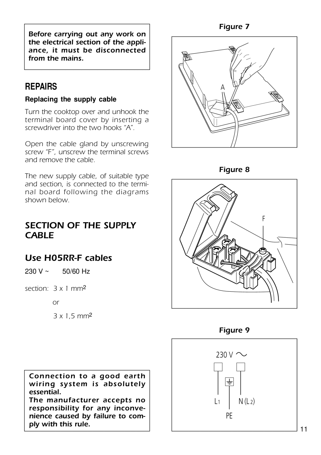 CDA HCC310 manual Repairs, Section of the Supply Cable 