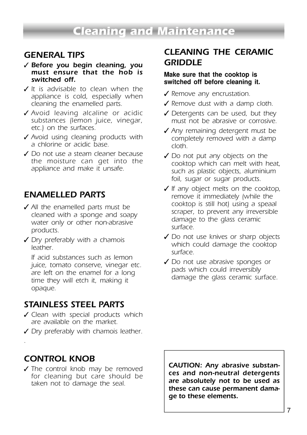 CDA HCC310 manual Cleaning and Maintenance 