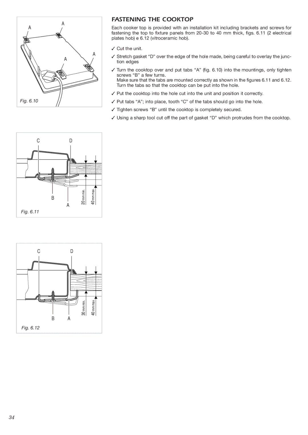 CDA HCC360 manual Fastening the Cooktop 