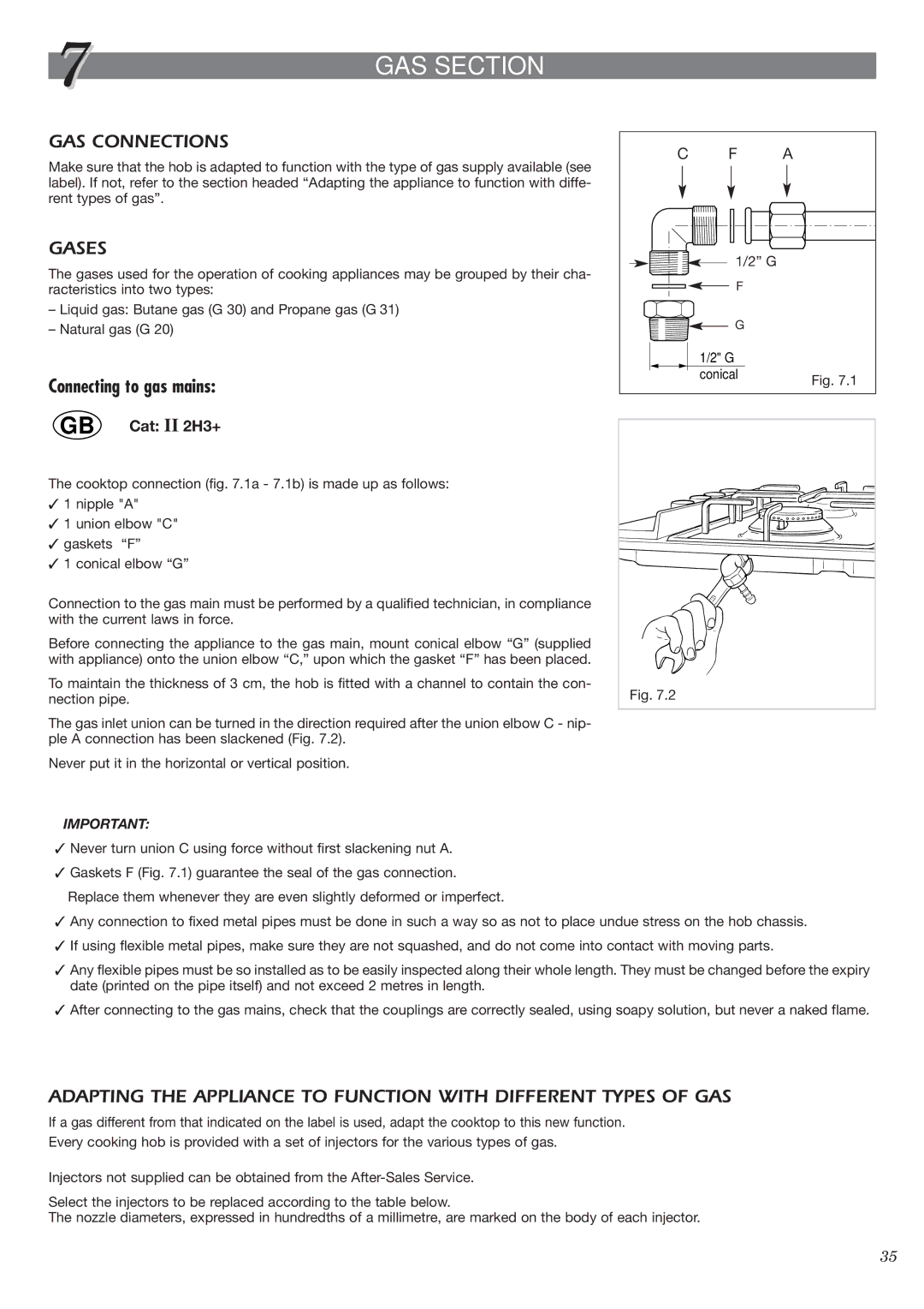 CDA HCC360 manual GAS Section, GAS Connections, Gases 