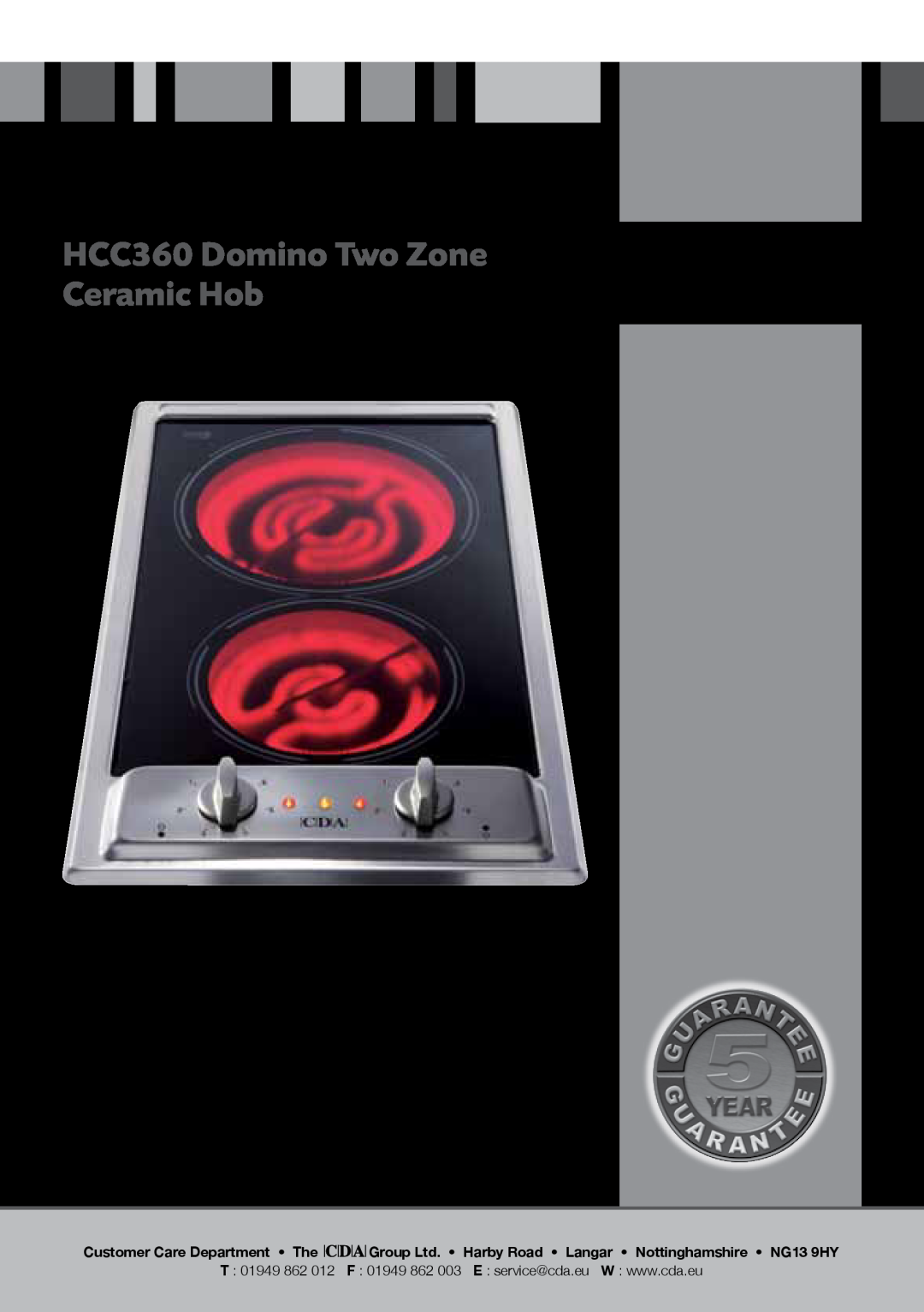CDA manual HCC360 Domino Two Zone Ceramic Hob, Manual for Installation, Use and Maintenance 
