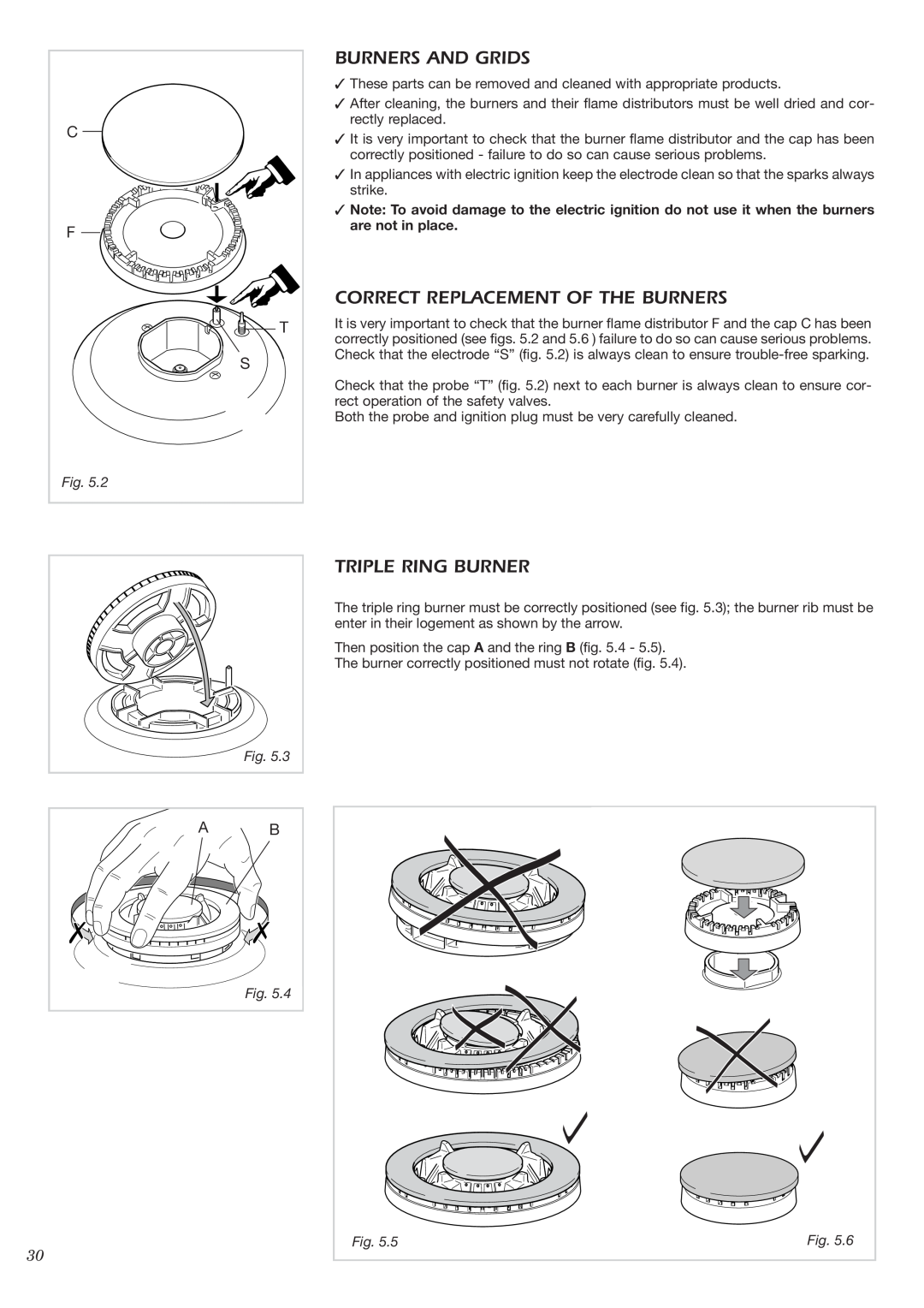 CDA HCC360 manual Burners And Grids, Correct Replacement Of The Burners, Triple Ring Burner 