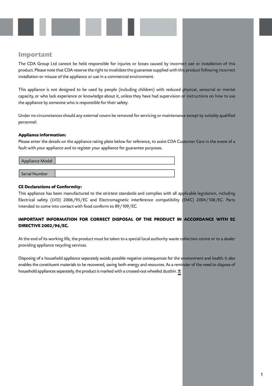 CDA HCC570 manual Appliance information, CE Declarations of Conformity 