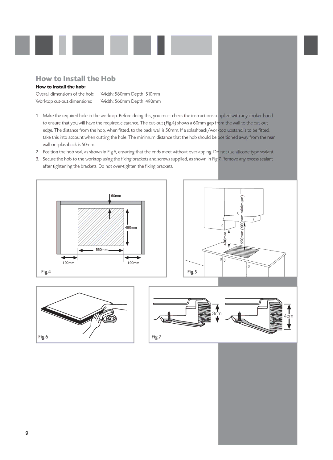 CDA HCC662 manual How to Install the Hob, How to install the hob 