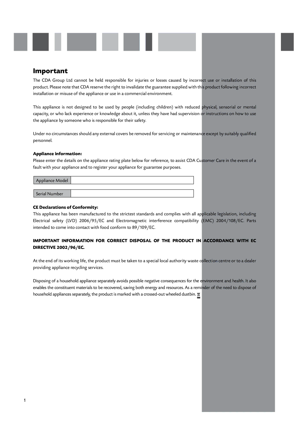 CDA HCC662 manual Appliance information, CE Declarations of Conformity 