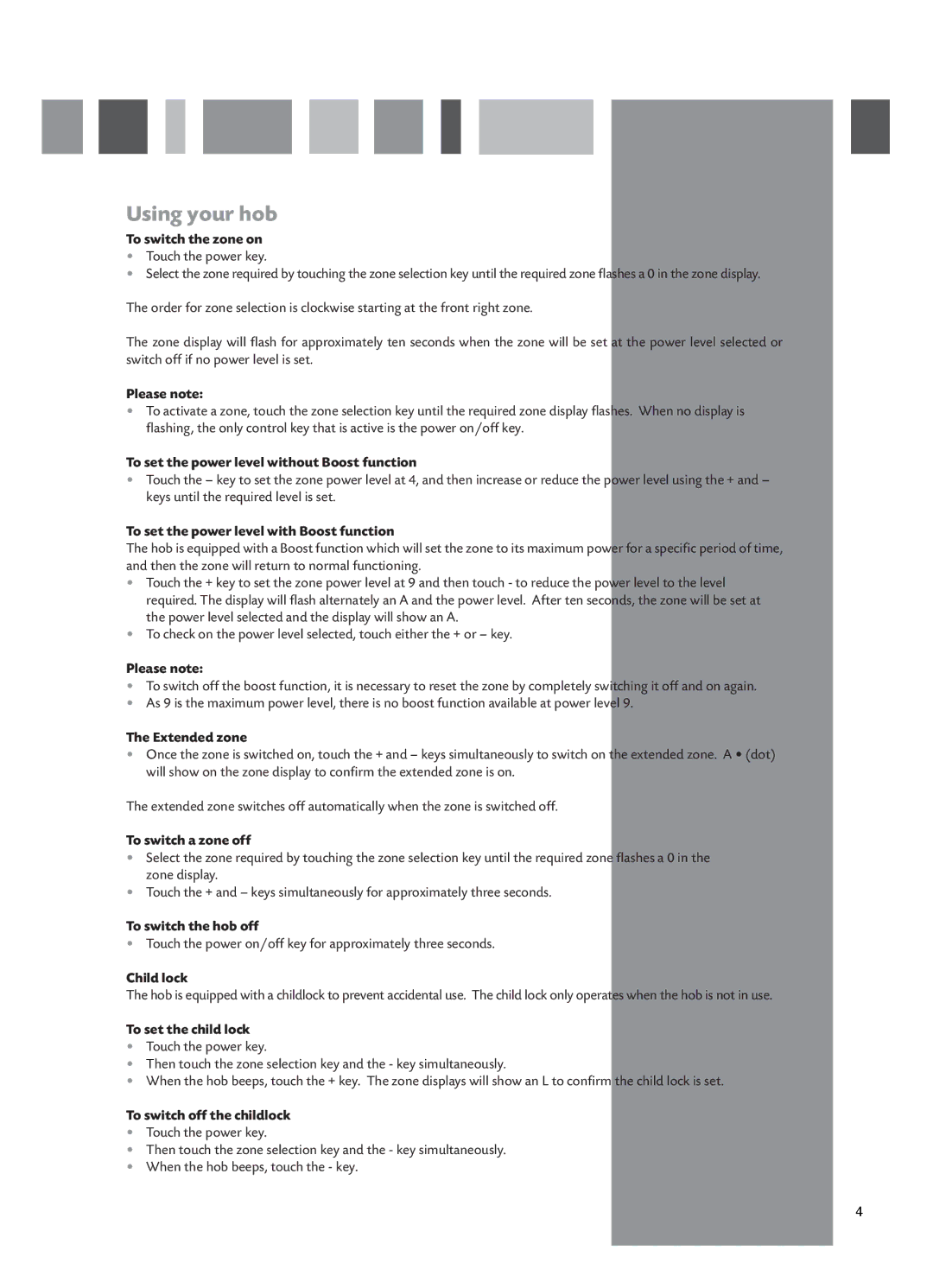 CDA HCC662 manual To switch the zone on, To set the power level without Boost function, Extended zone, To switch a zone off 