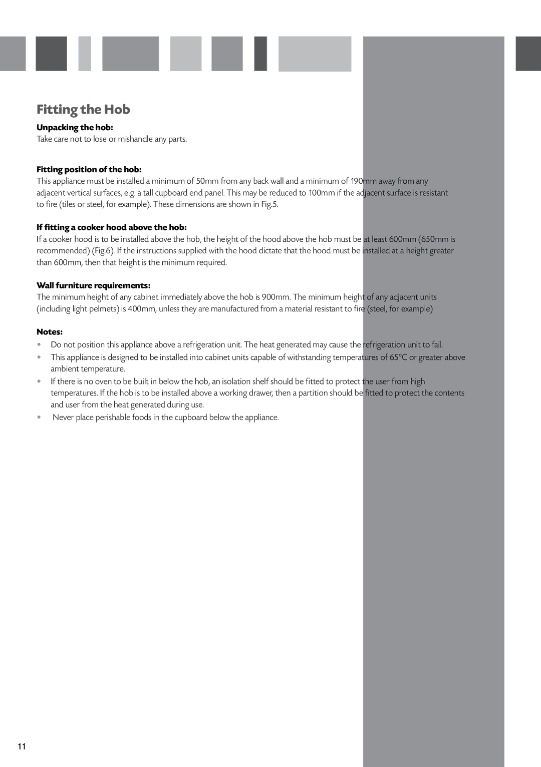 CDA HCC762 manual If fitting a cooker hood above the hob, Wall furniture requirements 