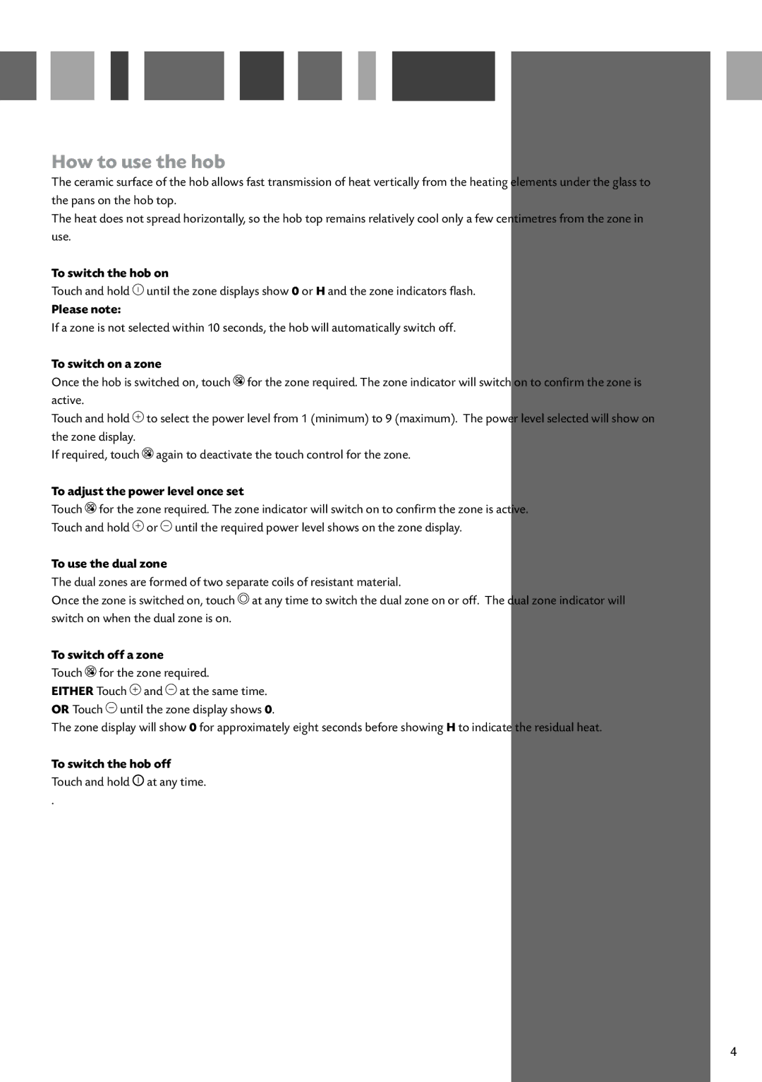 CDA HCC762 manual How to use the hob 