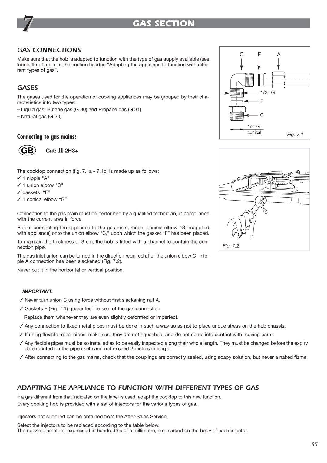 CDA HCE340 manual GAS Section, GAS Connections, Gases 