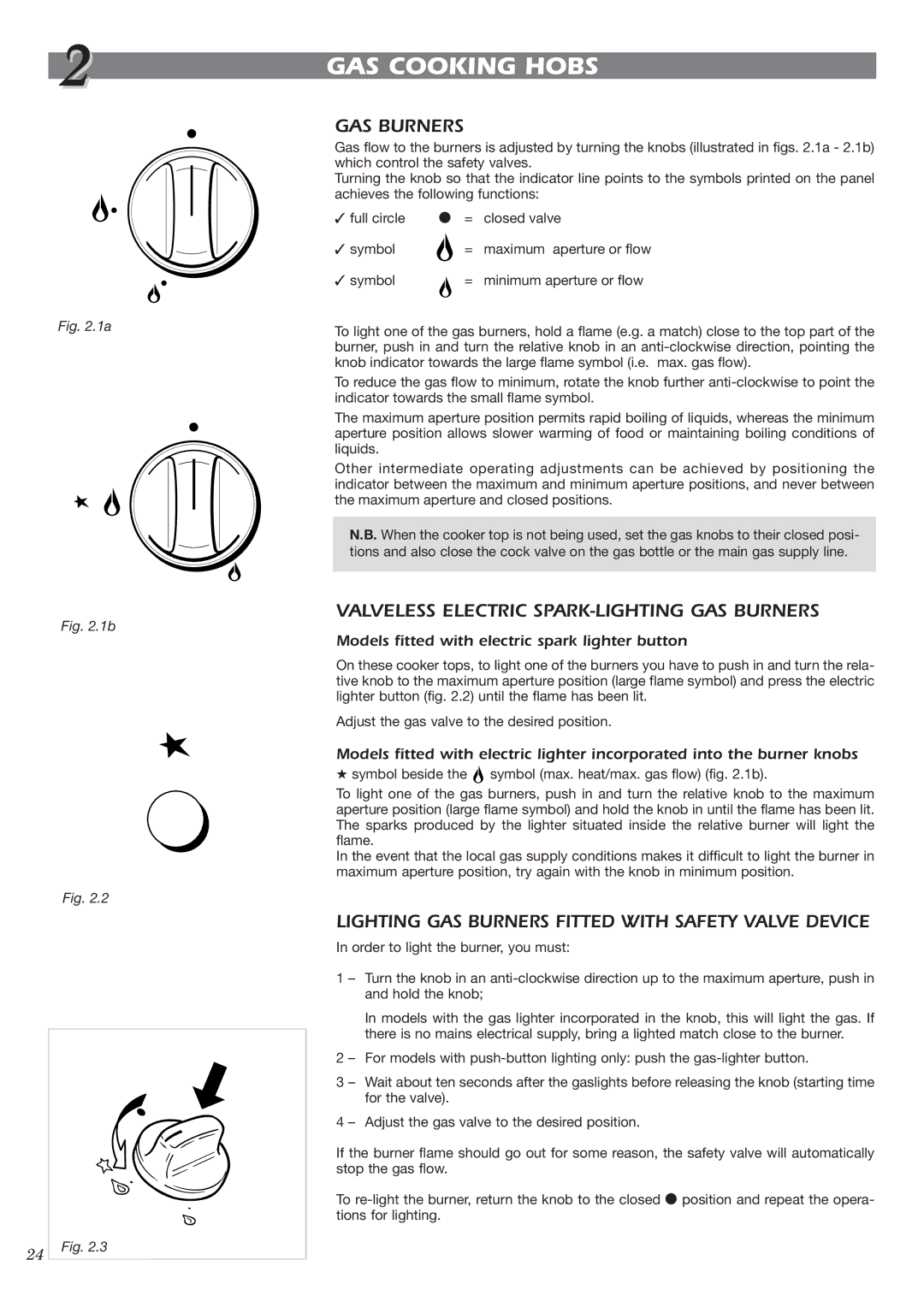 CDA HCE340 manual GAS Cooking Hobs, Valveless Electric SPARK-LIGHTING GAS Burners 