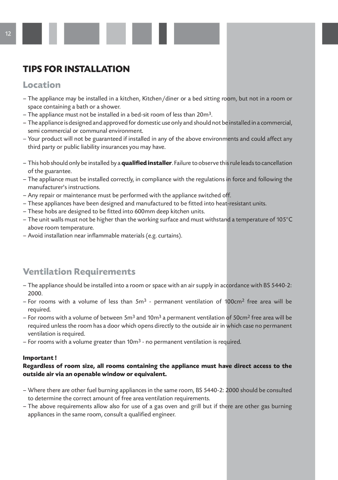 CDA HCG 731, HCG 741 manual Location, Ventilation Requirements 