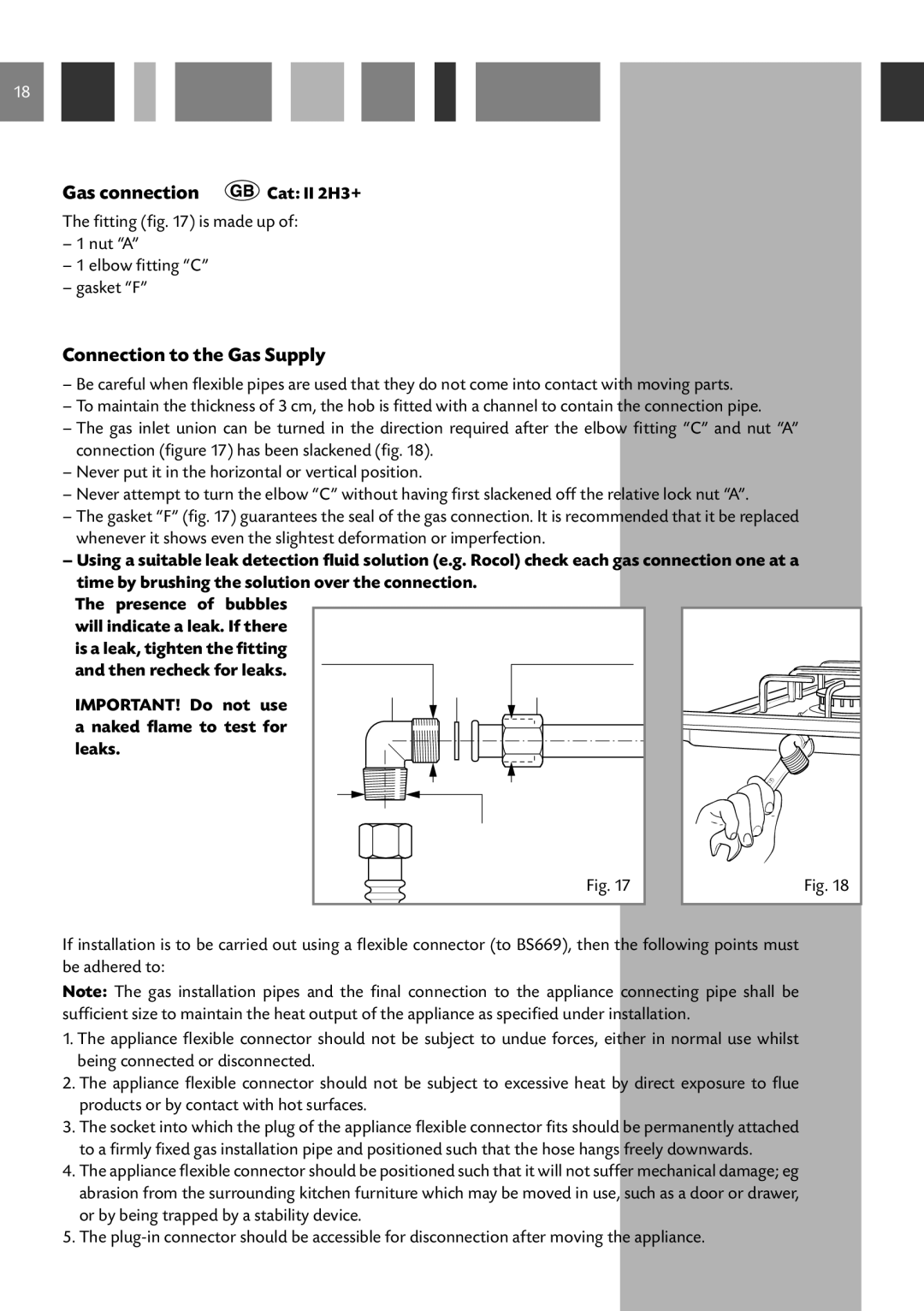 CDA HCG 731, HCG 741 manual Gas connection, Connection to the Gas Supply, Cylindrical, Is a leak, tighten the fitting 