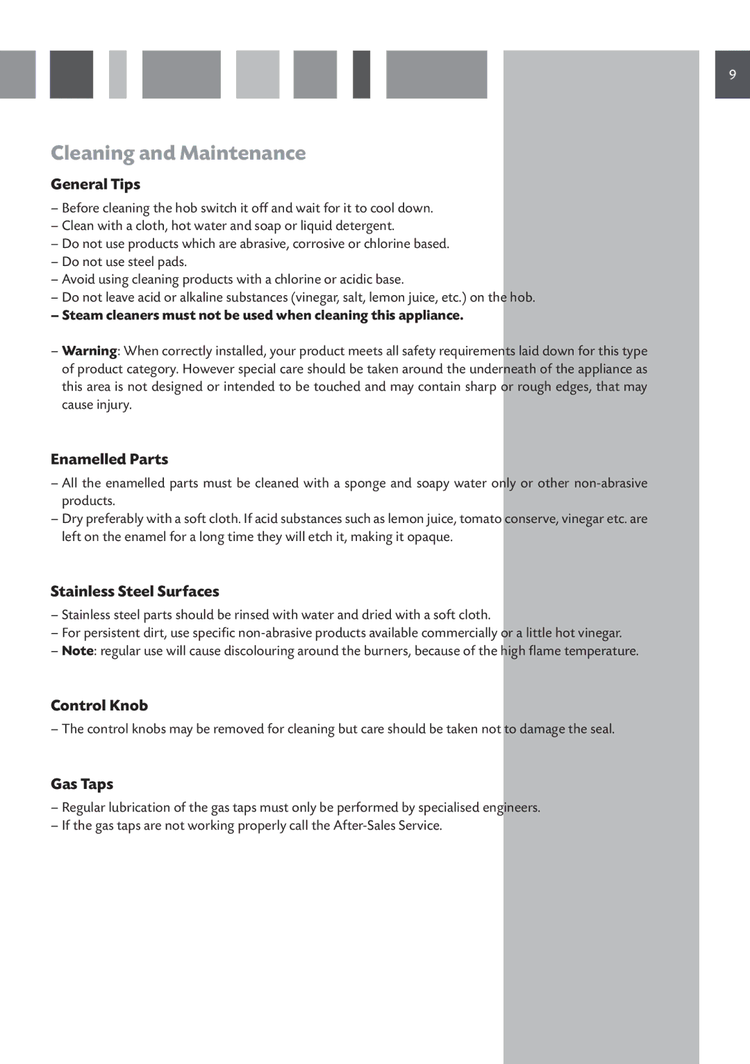 CDA HCG 741, HCG 731 manual Cleaning and Maintenance 