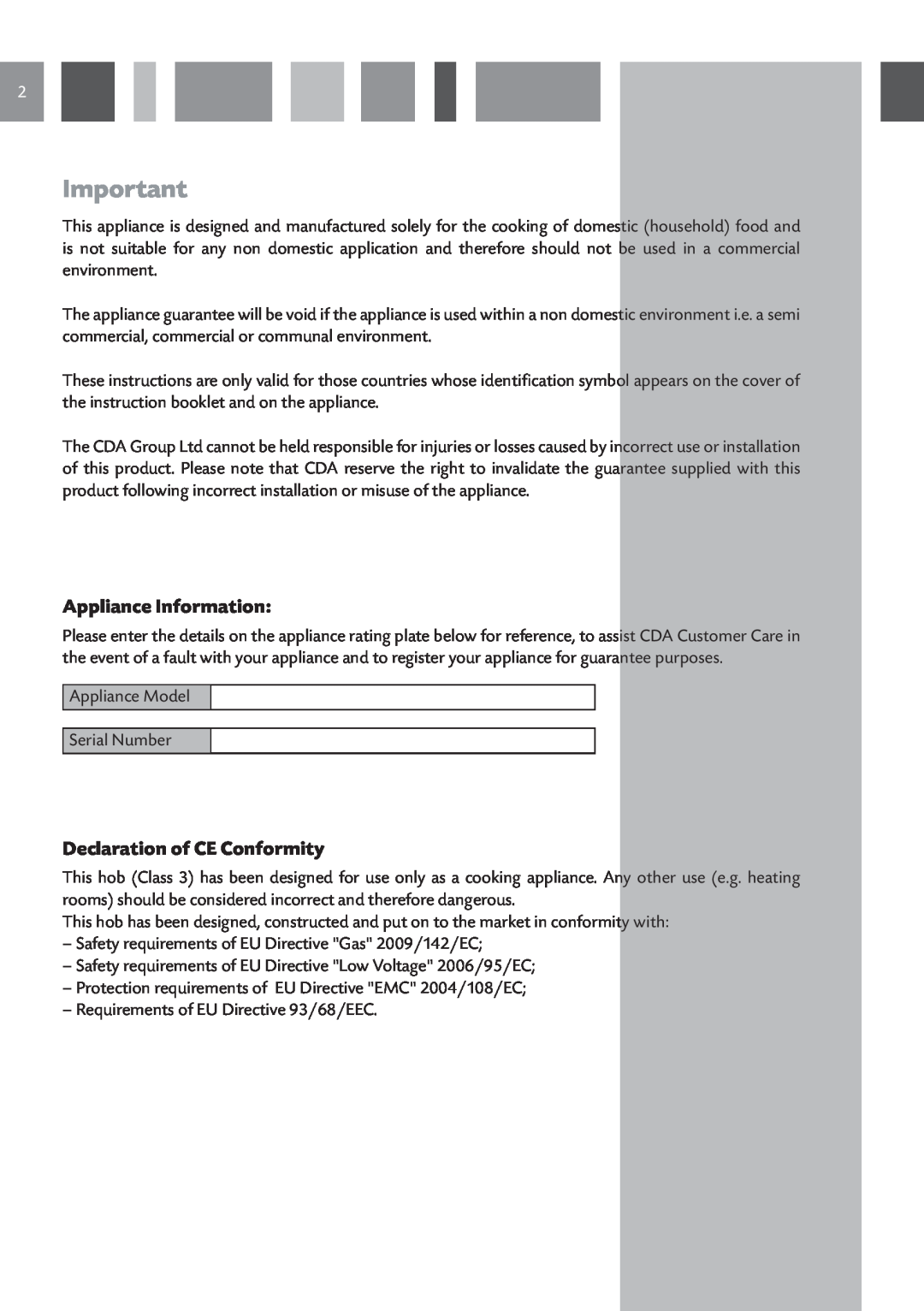CDA HCG 731, HCG 741 manual Appliance Information, Declaration of CE Conformity 
