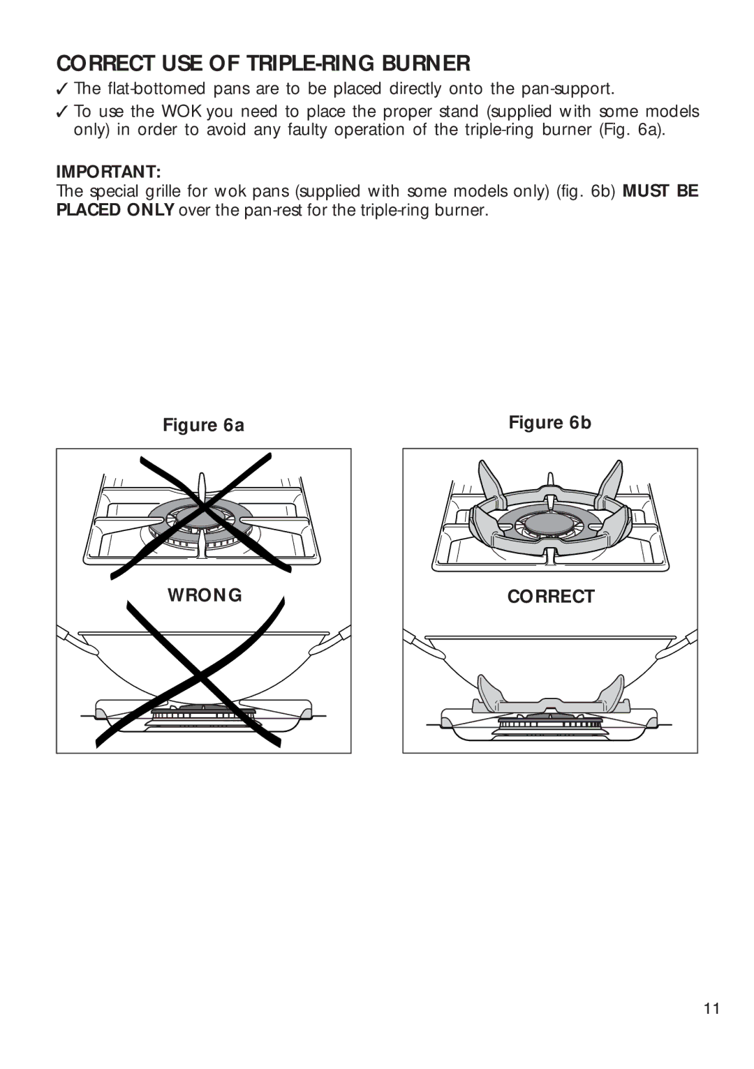 CDA HCG 730, HCG 740 installation instructions Correct USE of TRIPLE-RING Burner 