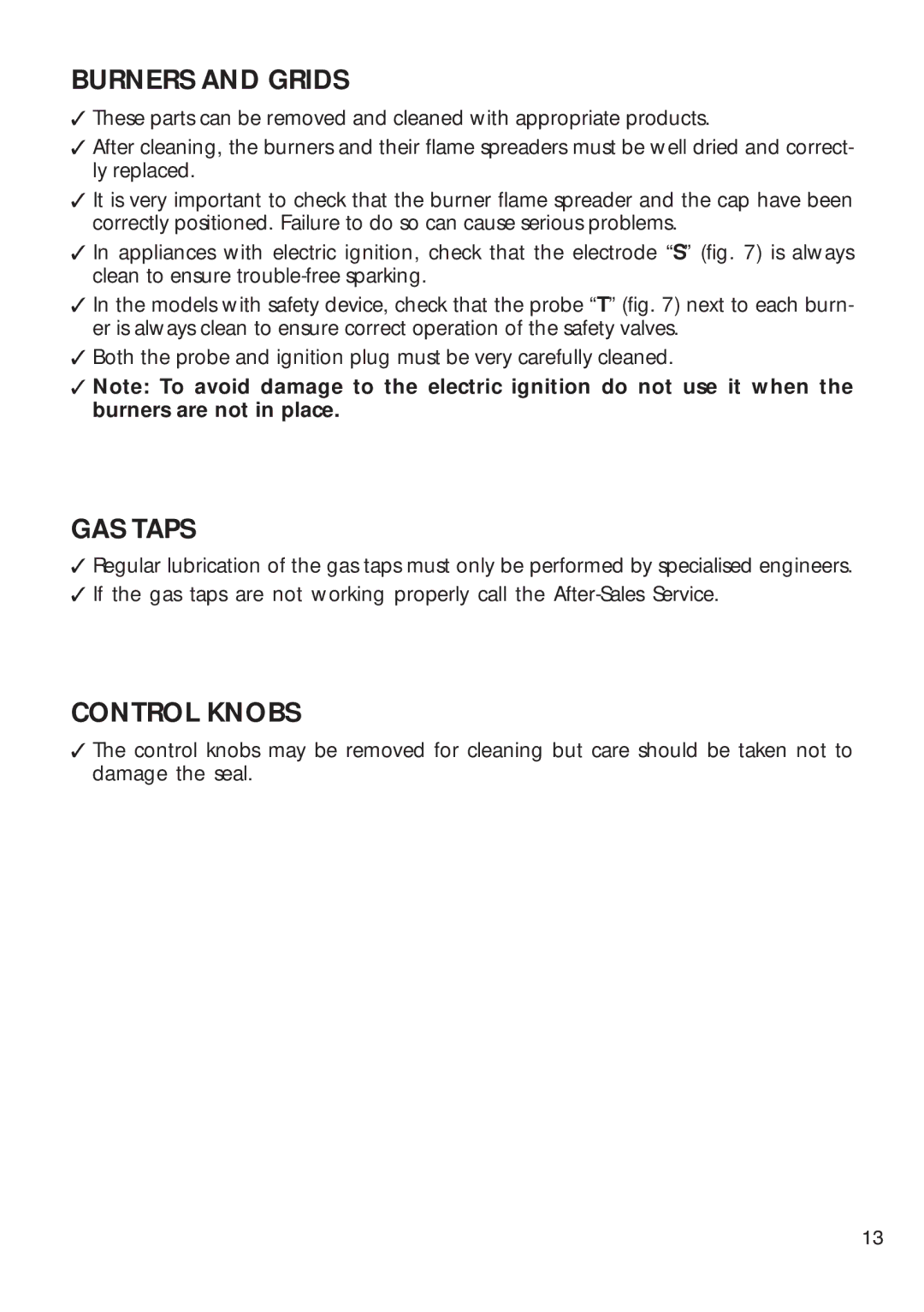 CDA HCG 730, HCG 740 installation instructions Burners and Grids, GAS Taps, Control Knobs 