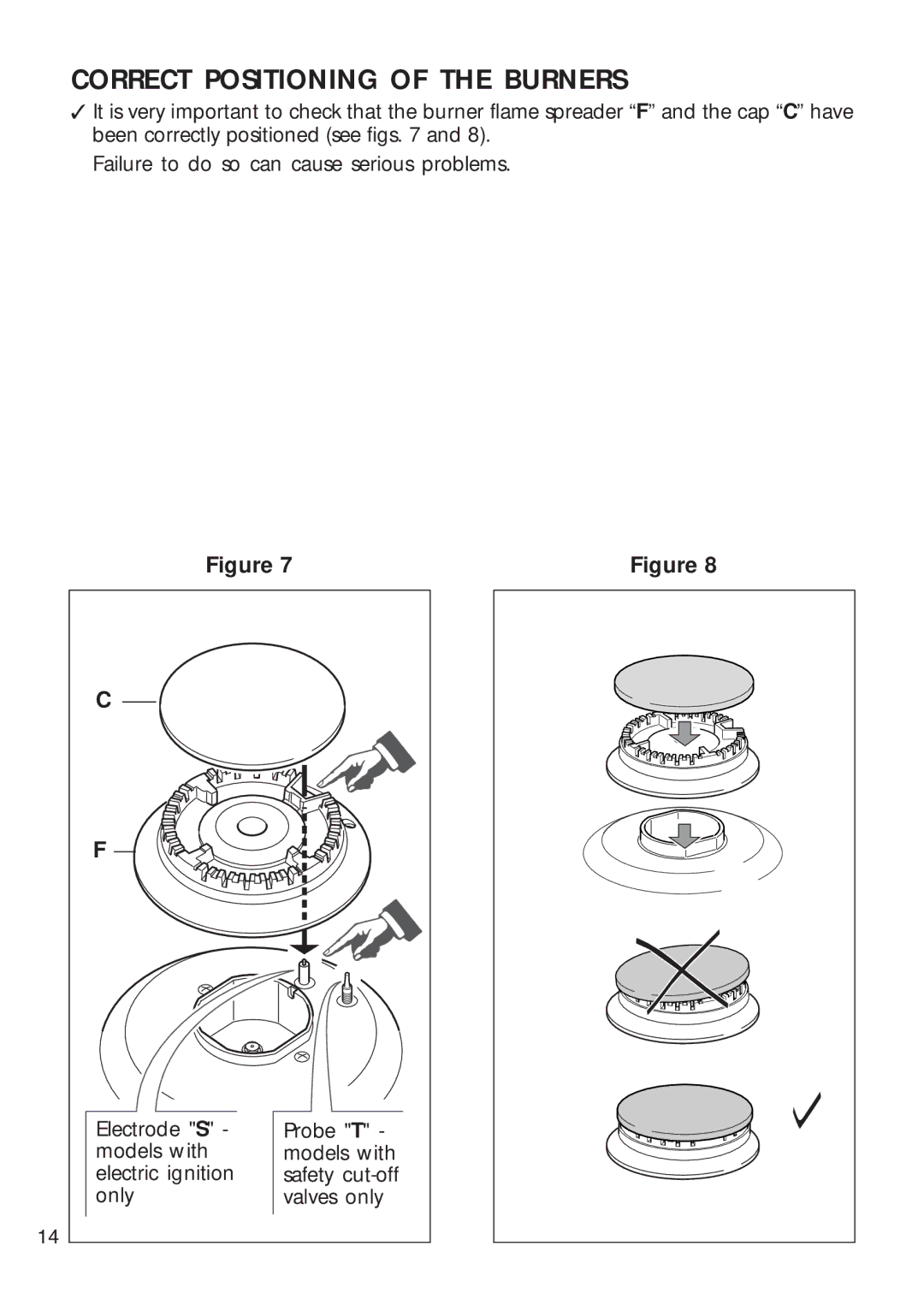 CDA HCG 740, HCG 730 installation instructions Correct Positioning of the Burners 