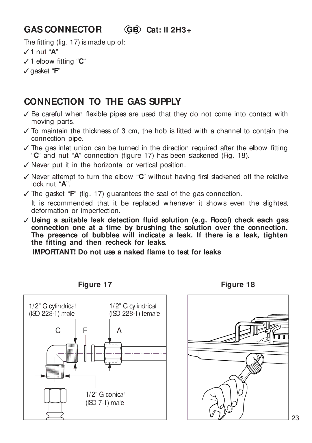 CDA HCG 730, HCG 740 installation instructions GAS Connector, Connection to the GAS Supply 