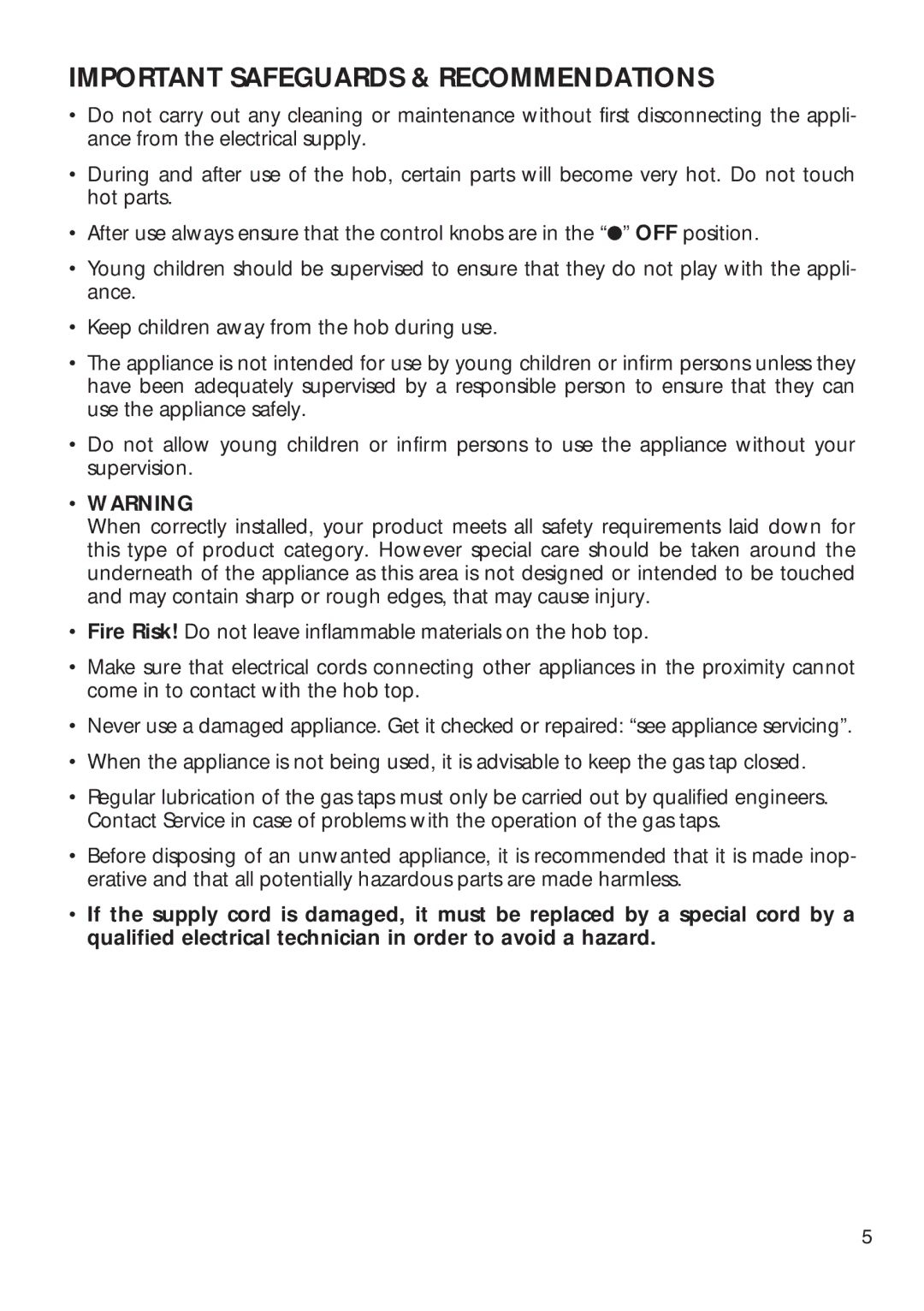 CDA HCG 730, HCG 740 installation instructions Important Safeguards & Recommendations 