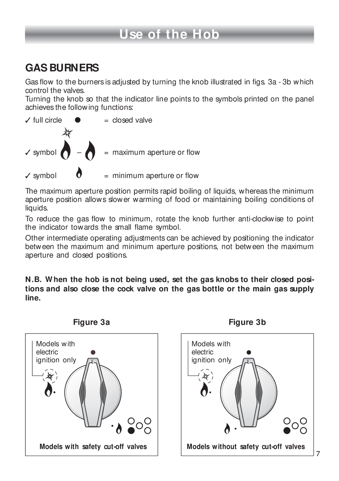 CDA HCG 730, HCG 740 installation instructions Use of the Hob, GAS Burners 