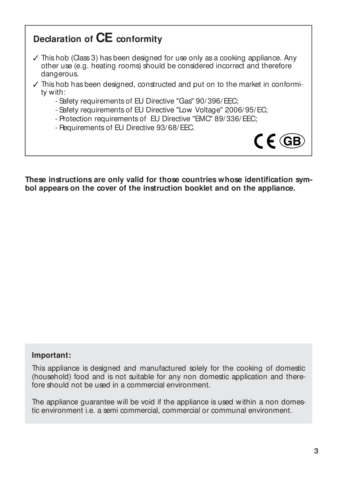 CDA HCG 730, HCG 740 installation instructions Declaration of CE conformity 