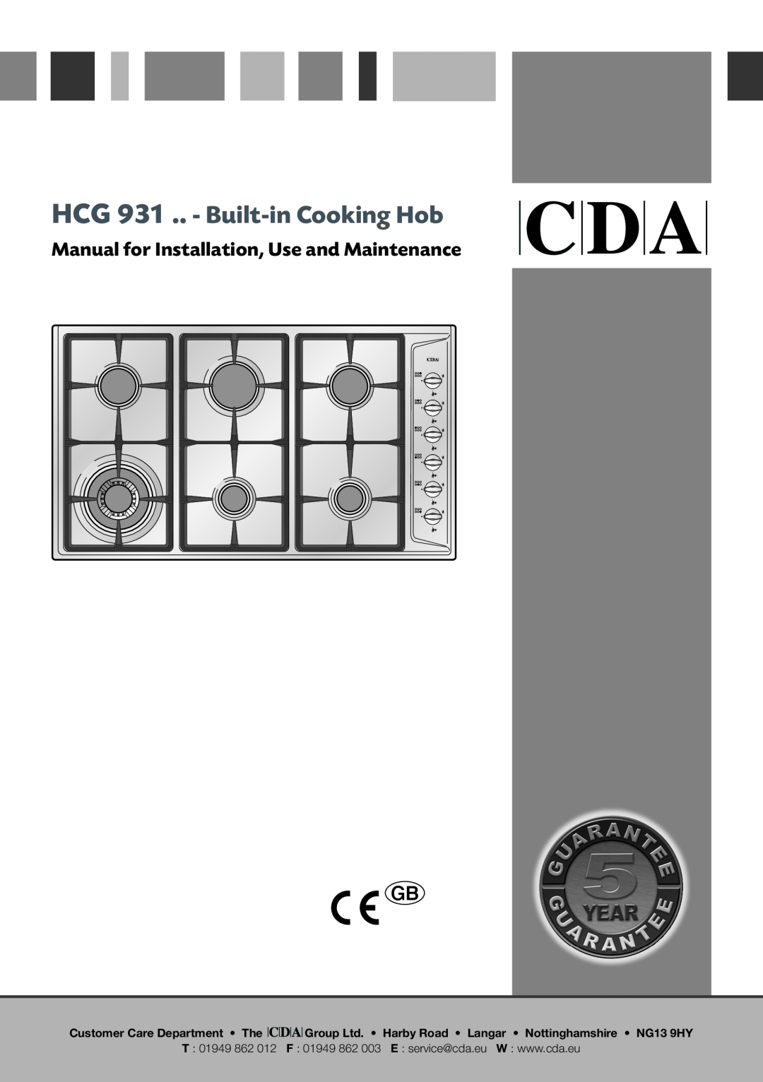 CDA manual HCG 931 .. - Built-inCooking Hob, Manual for Installation, Use and Maintenance 