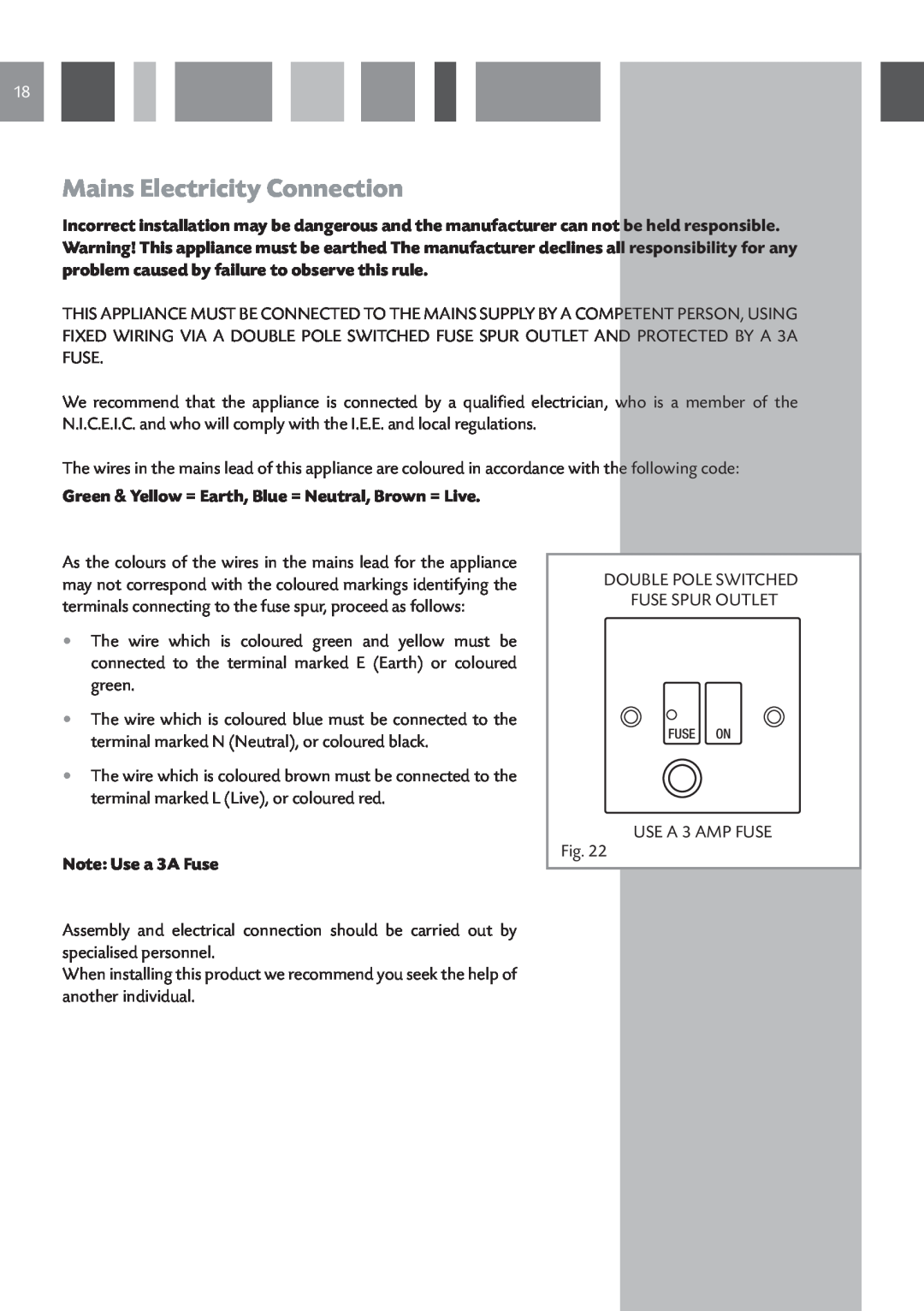 CDA HCG 931 manual Mains Electricity Connection, Note: Use a 3A Fuse 