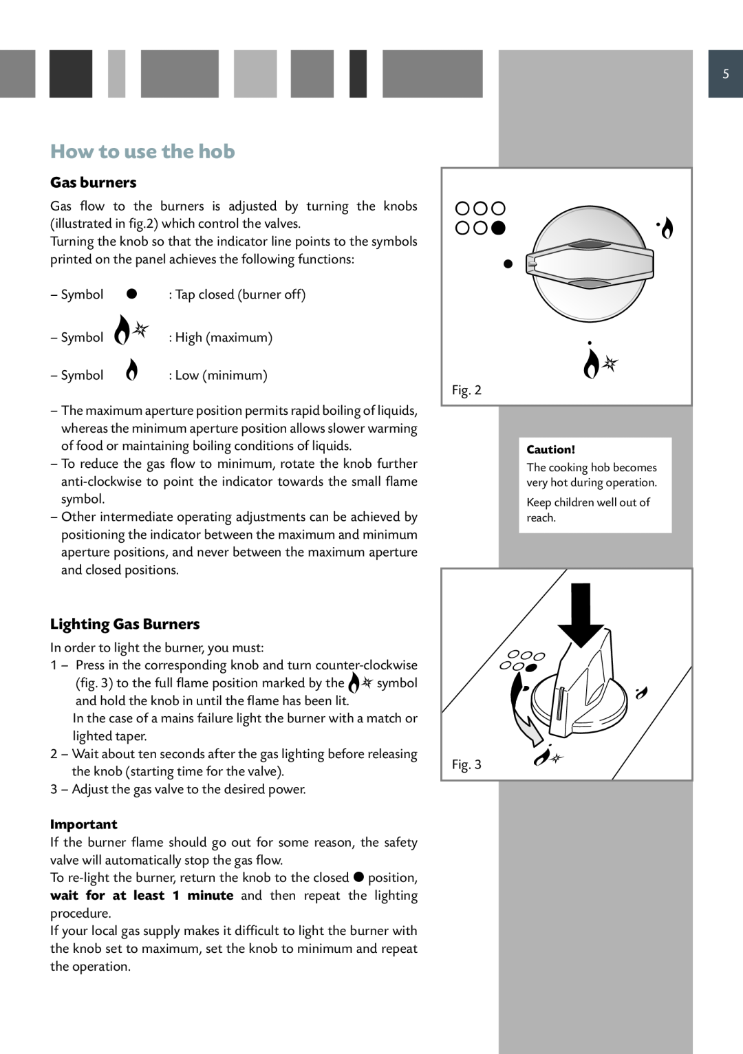 CDA HCG 931 manual How to use the hob, Gas burners, Lighting Gas Burners 