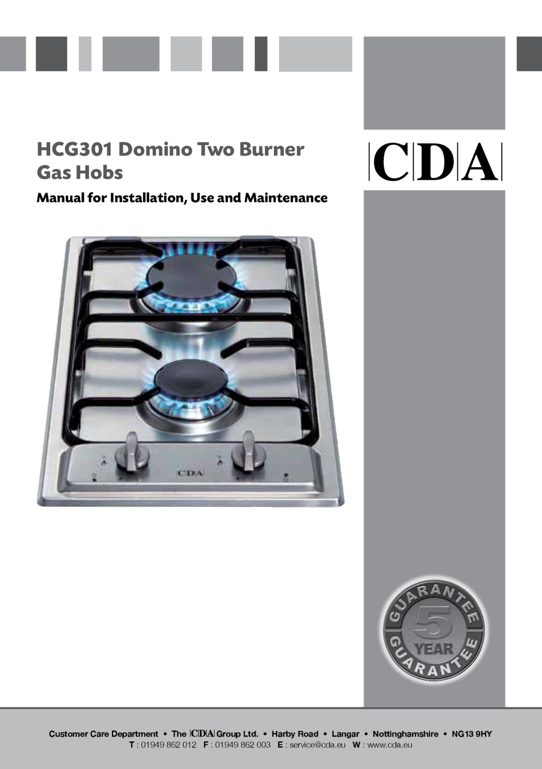 CDA manual HCG301 Domino Two Burner Gas Hobs 