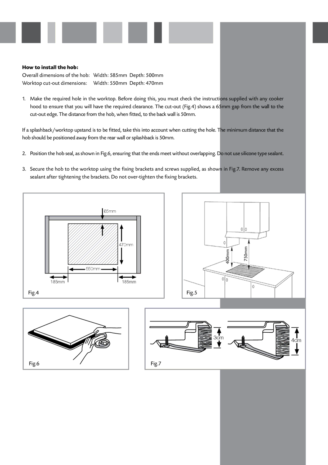 CDA HCG520, HCG500 manual How to install the hob 