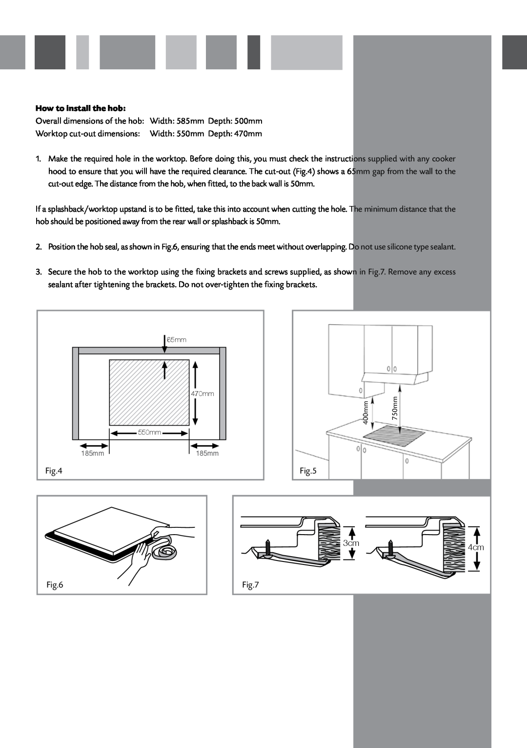 CDA HCG520, HCG500 manual How to install the hob 