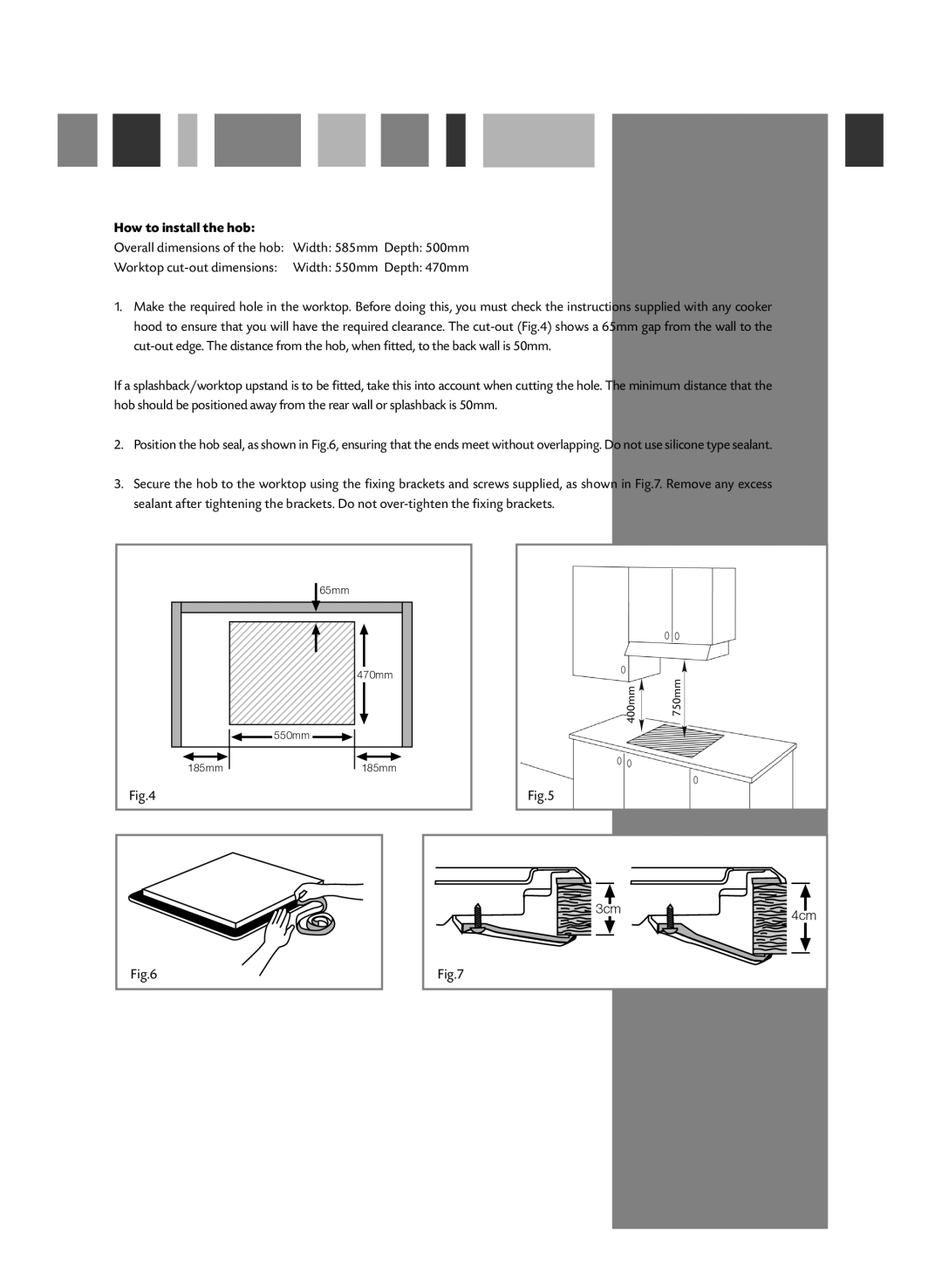 CDA HCG501L, HCG521 manual How to install the hob 