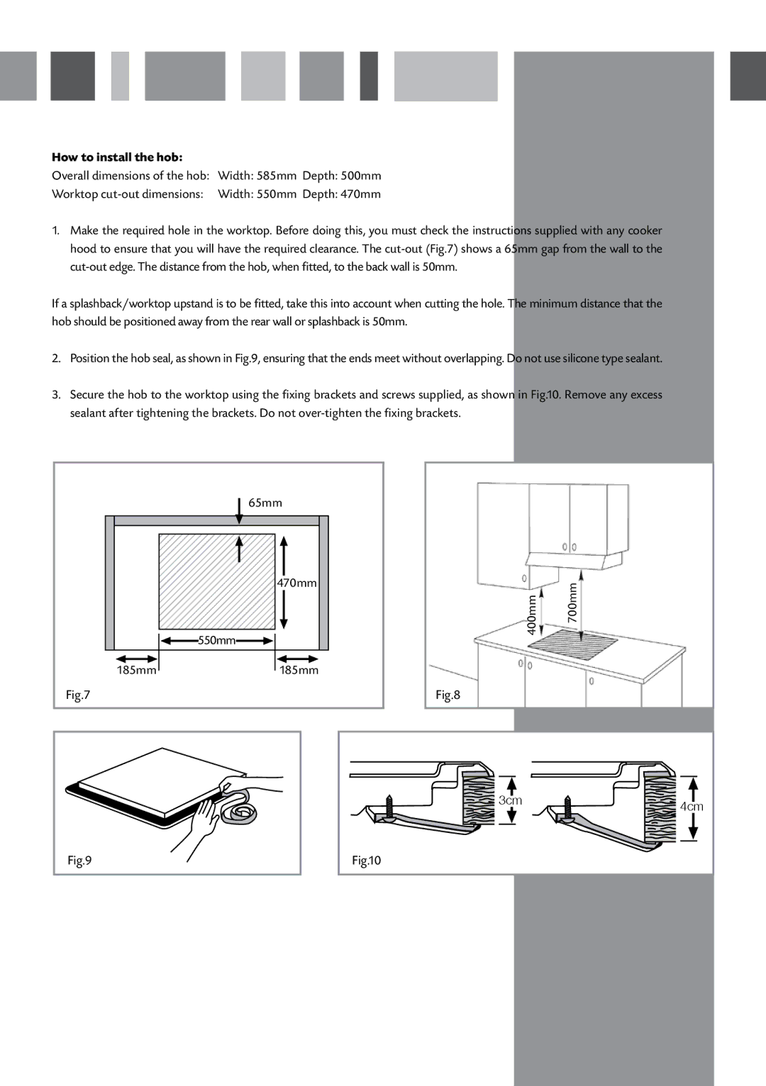 CDA HCG611, HCG621, HCG601 manual How to install the hob 