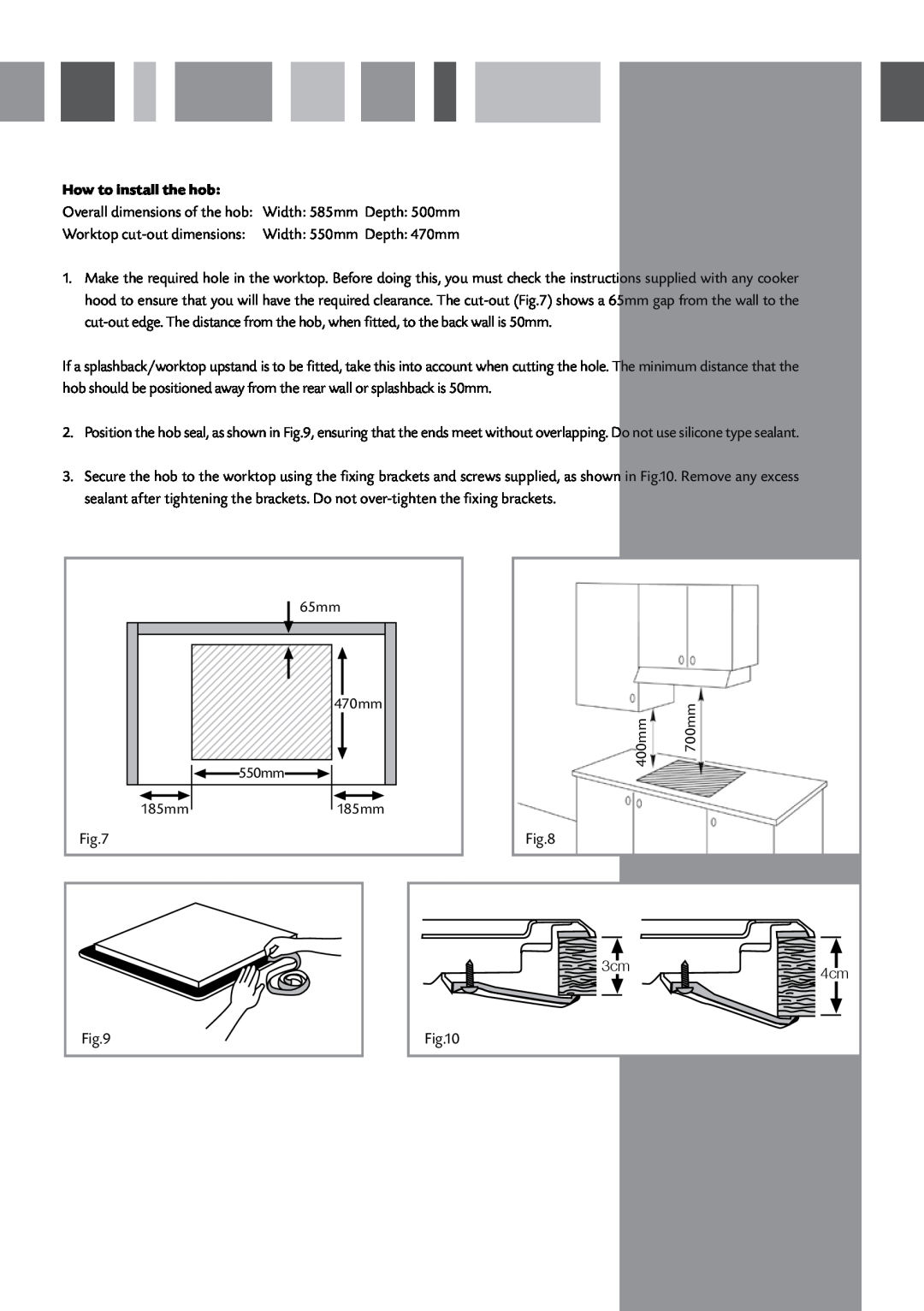 CDA HCG611, HCG621, HCG601 manual How to install the hob 