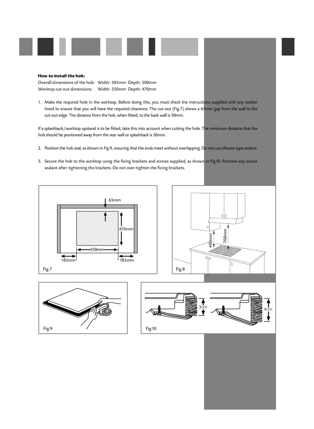 CDA HCG602, HCG622, HCG612 manual How to install the hob 