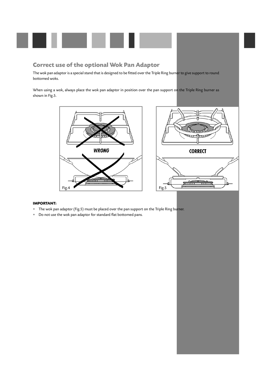 CDA HCG602, HCG622, HCG612 manual Correct use of the optional Wok Pan Adaptor 